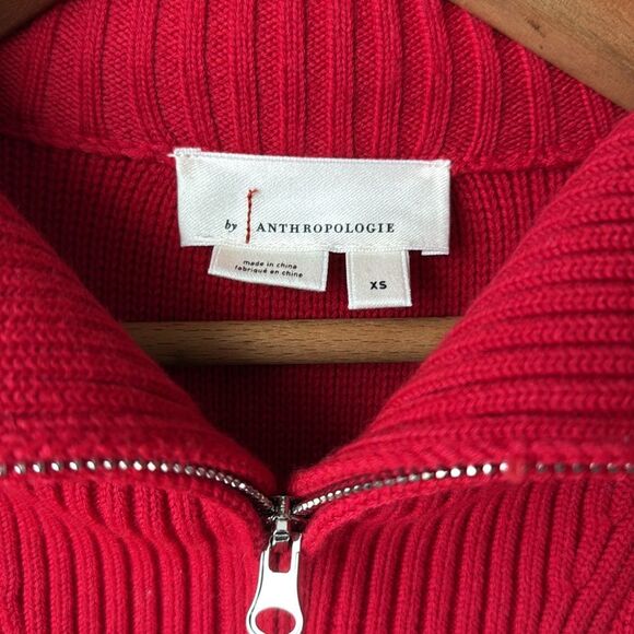 Anthropologie English Factory Red Half Zip Heavyweight Long Sleeve Pullover - Picture 9 of 9